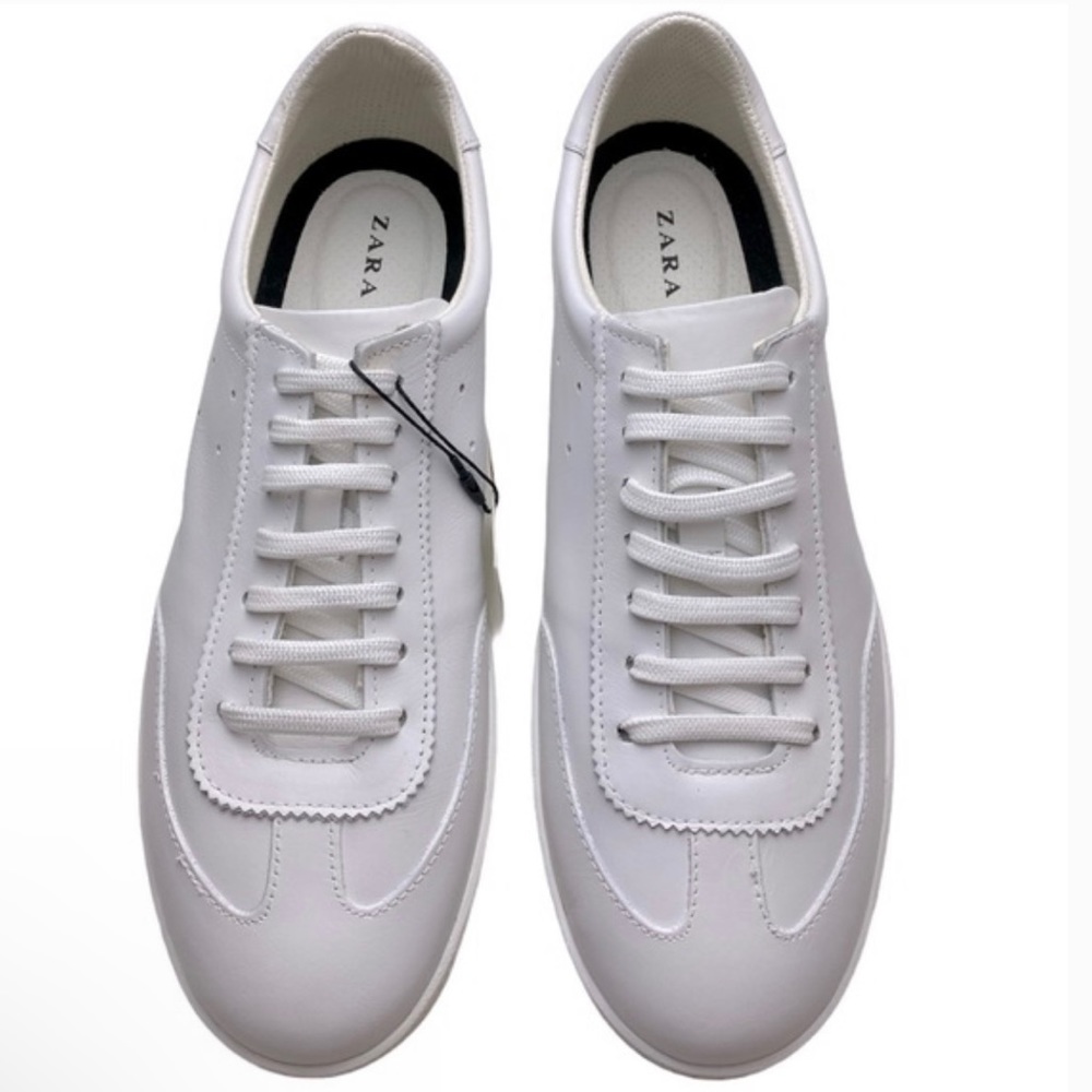 Zara Shoes Uniform Sneakers White Leather Womens Comfort Size: 10 NWT.
